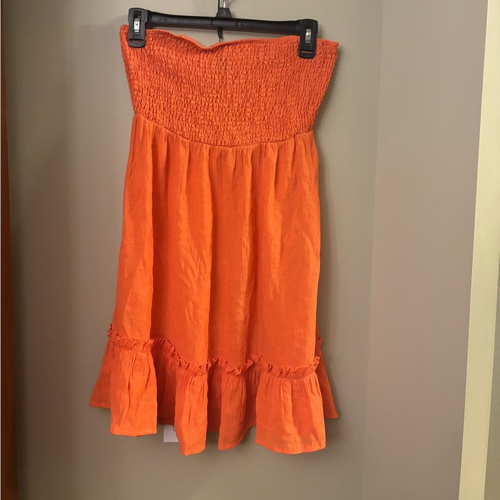 SHEIN Orange Smocked A-line Midi Coverup